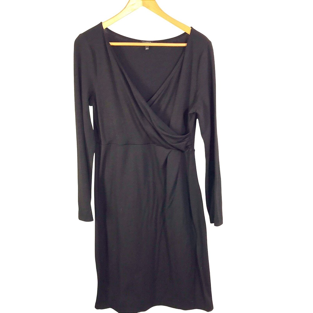 Talbots Black Long Sleeve Faux Wrap Knit Dress Women's Size Medium - Picture 2 of 10